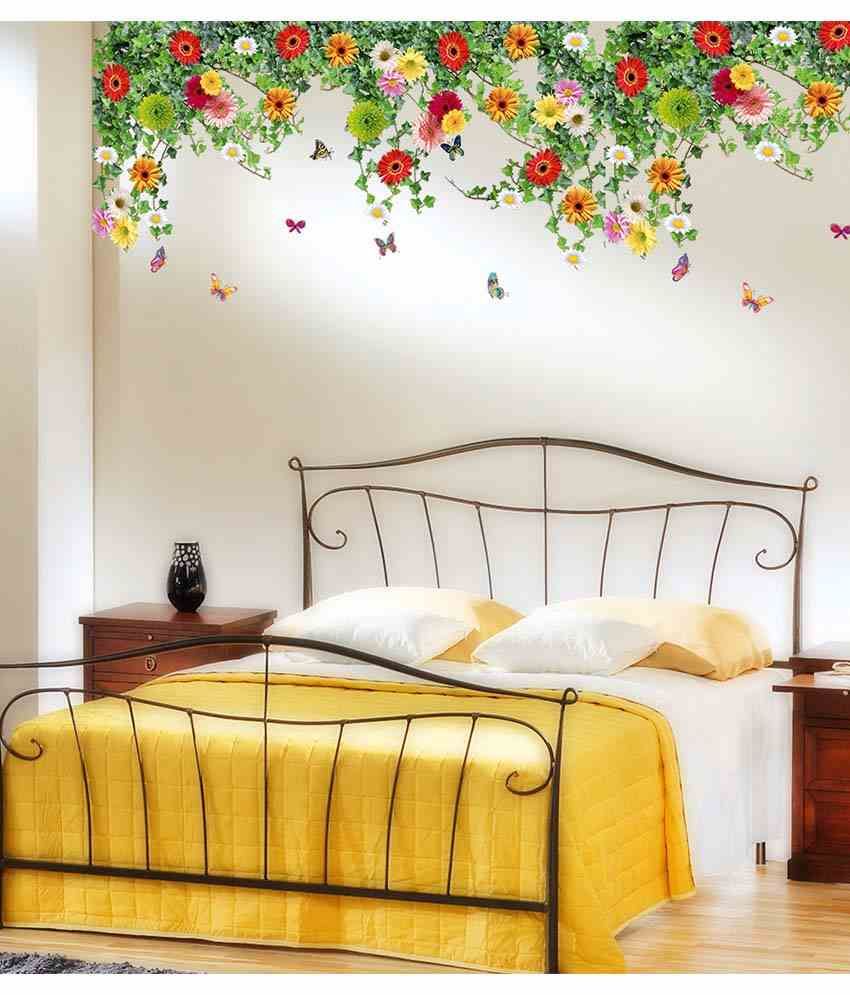 Stickerskart Multicolor Backdrop Daisy Flowers Falling From Ceiling Border Decoration Vinyl Wall Stickers 60x90 Cms