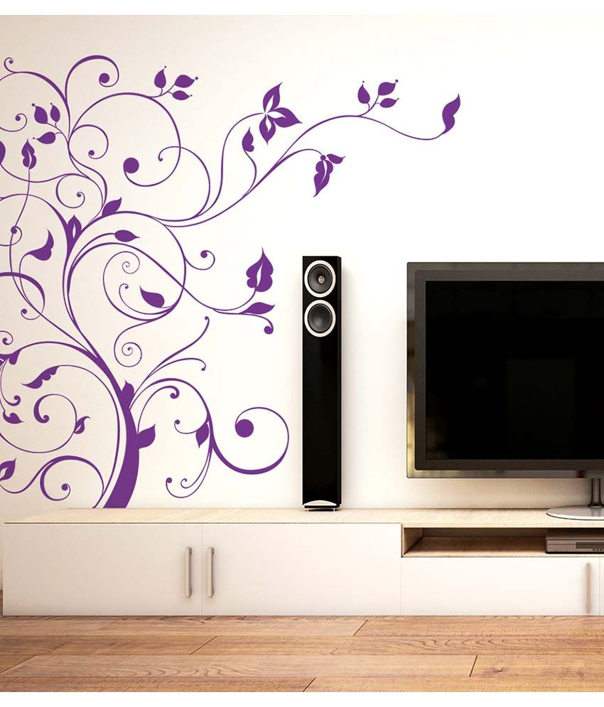 Stickerskart Multicolor Floral Purple Vine Tv Lcd Background Design Led Diy Wall Decal Modern