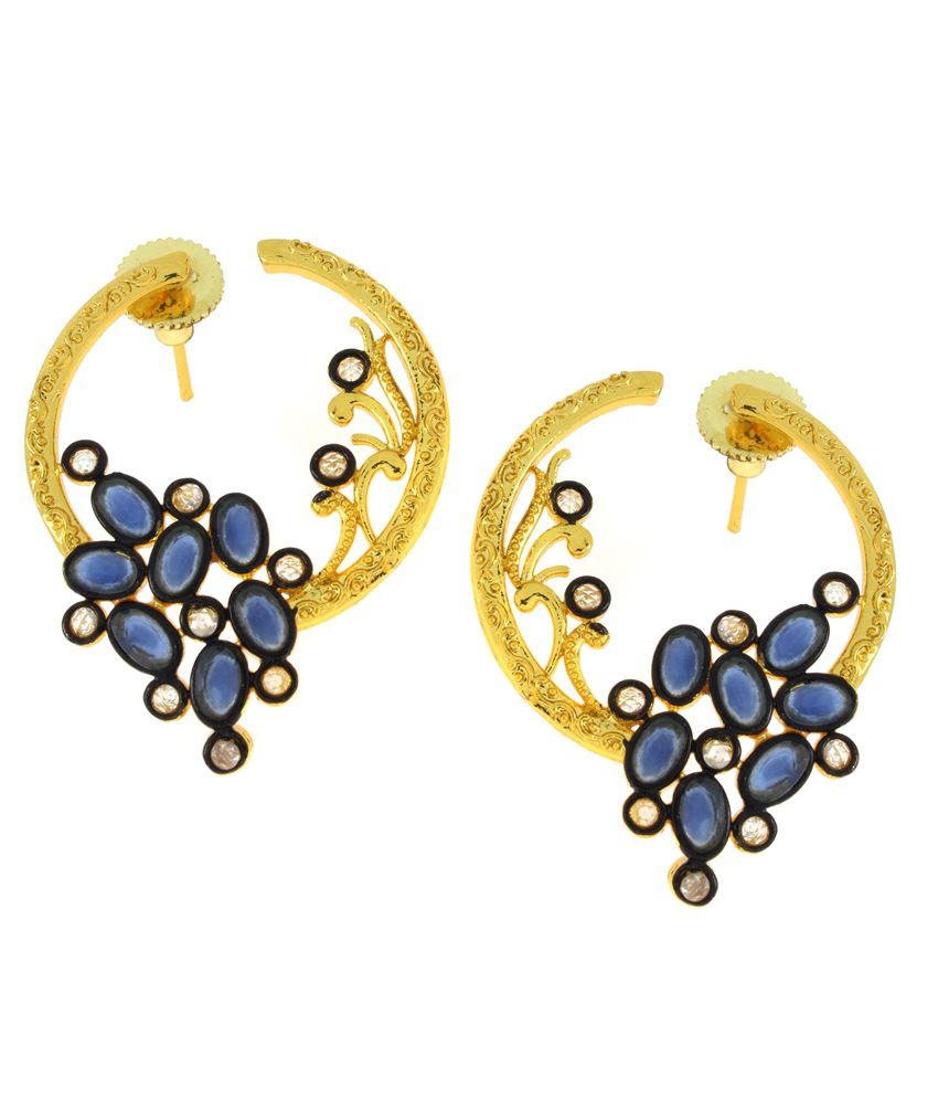     			The Jewelbox Flower Filigree Victorian Sapphire Blue Gold Plated Crescent Stud Earring for Women