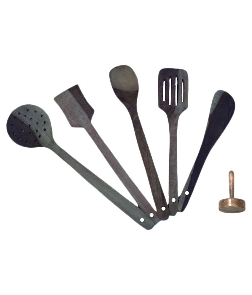 Desi Karigar Brown Wooden Kitchen Tool Set Set of 6 Buy Online at