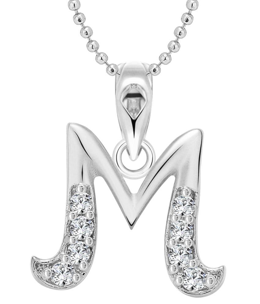     			Vighnaharta M Alphabet Rhodium Plated Pendant - [VFJ1122PR]