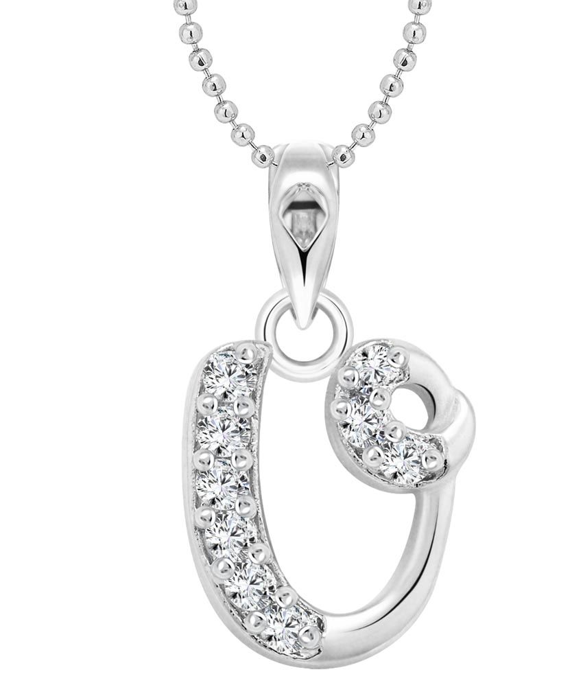     			Vighnaharta U Alphabet Rhodium Plated Pendant - [VFJ1174PR]