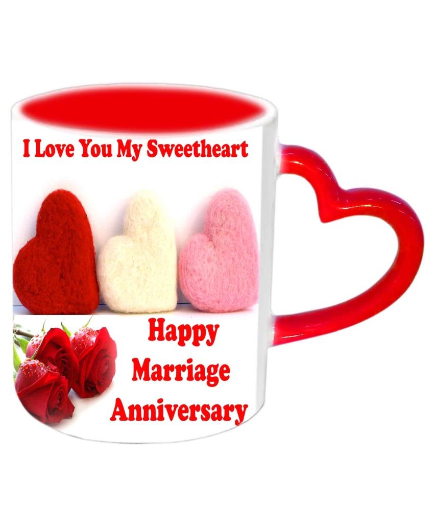 Jiya Creation Happy Marriage Anniversary Red Heart Handle Ceramic ...