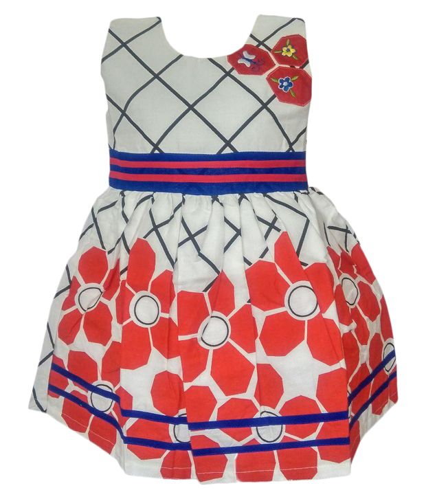 white frock with red flowers