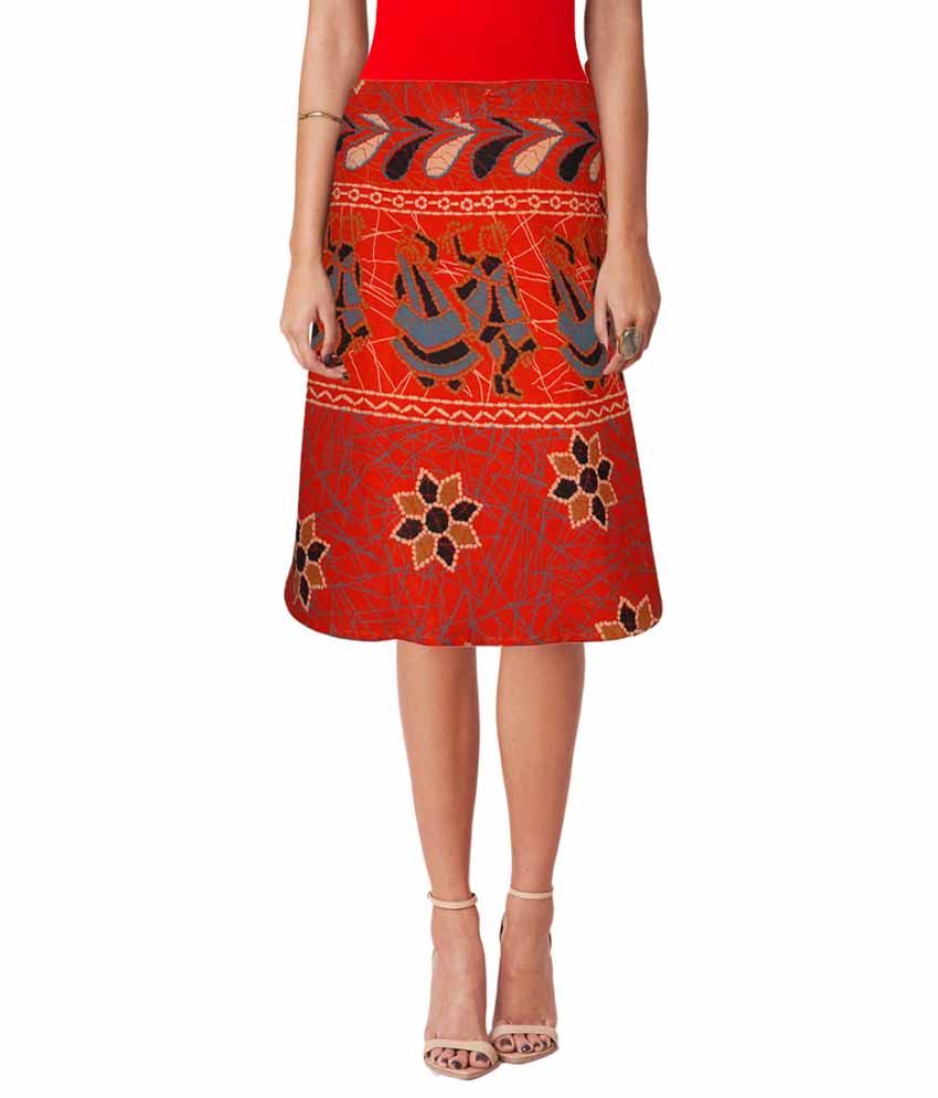     			Sttoffa Orange Cotton Midi Skirt