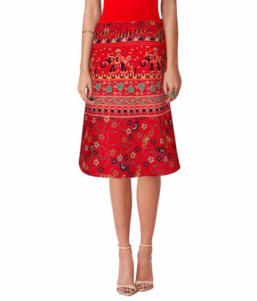     			Sttoffa Red Cotton Midi Skirt