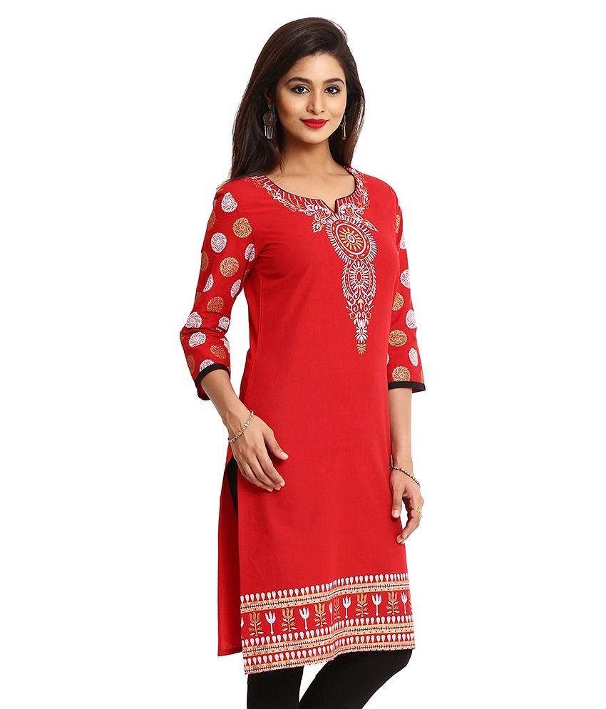 Aaboli Red Cotton Straight Kurti - Buy Aaboli Red Cotton Straight Kurti ...