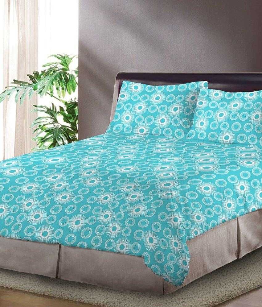 Bombay Dyeing Element Blue Geometrical Double Bedsheet with 2 Pillow