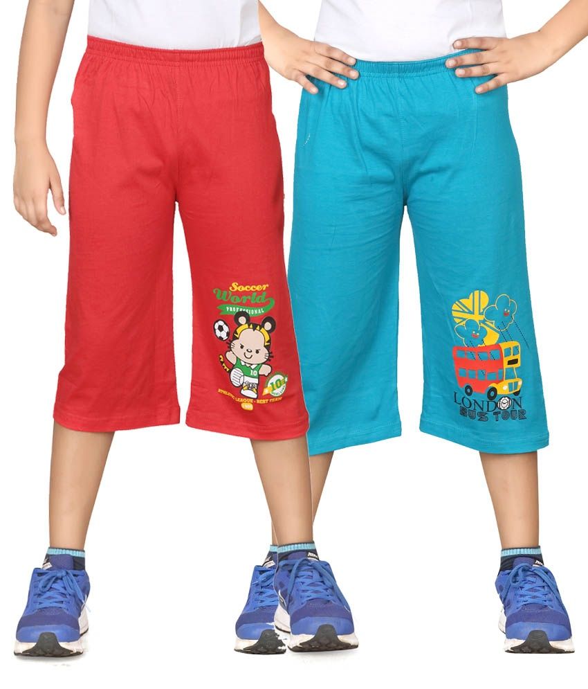     			Dongli Pack of 2 Cotton Three-Fourth For Boys ( Red )