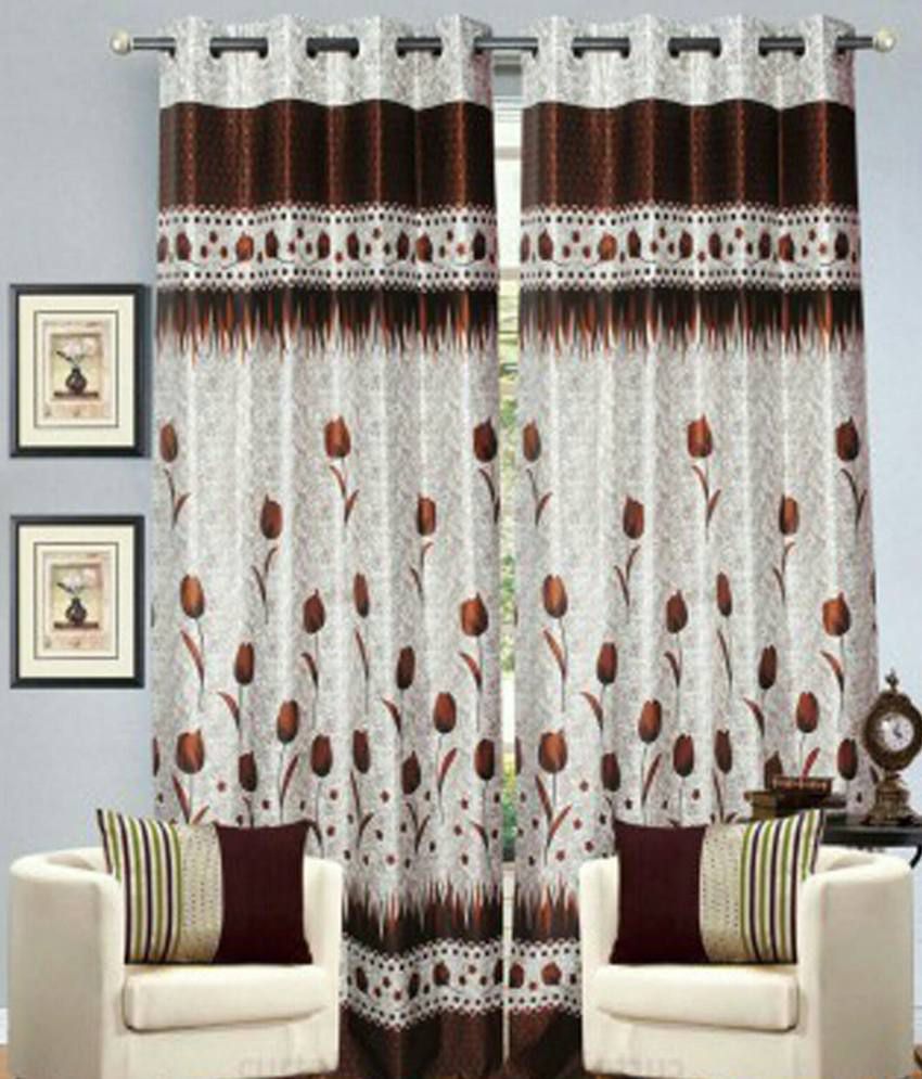     			Tanishka Fabs Solid Semi-Transparent Eyelet Curtain 7 ft ( Pack of 2 ) - Brown