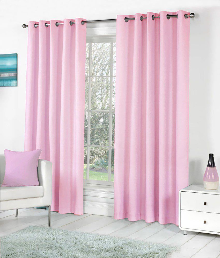     			Panipat Textile Hub Solid Semi-Transparent Eyelet Window Curtain 7 ft Pack of 2 -Pink