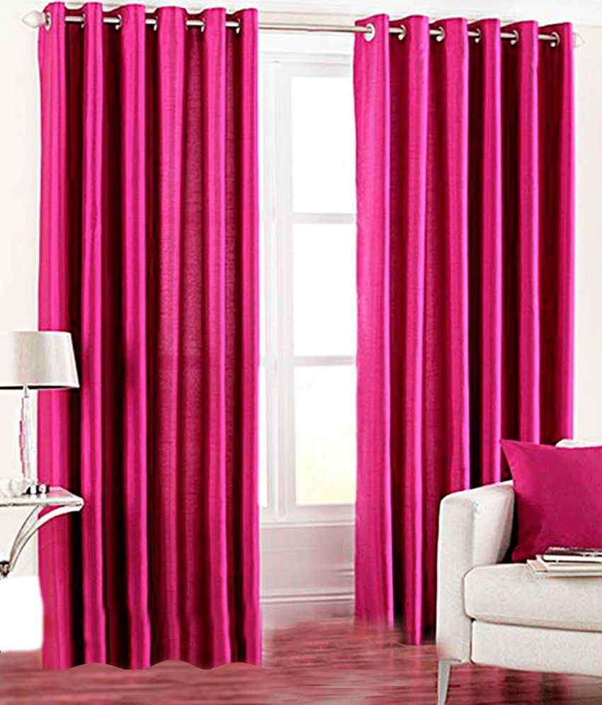     			Panipat Textile Hub Solid Semi-Transparent Eyelet Window Curtain 7 ft Pack of 2 -Pink