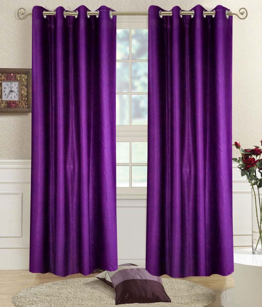     			Panipat Textile Hub Solid Semi-Transparent Eyelet Window Curtain 7 ft Pack of 2 -Purple