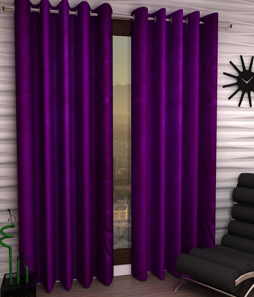     			Panipat Textile Hub Solid Semi-Transparent Eyelet Window Curtain 7 ft Pack of 2 -Purple