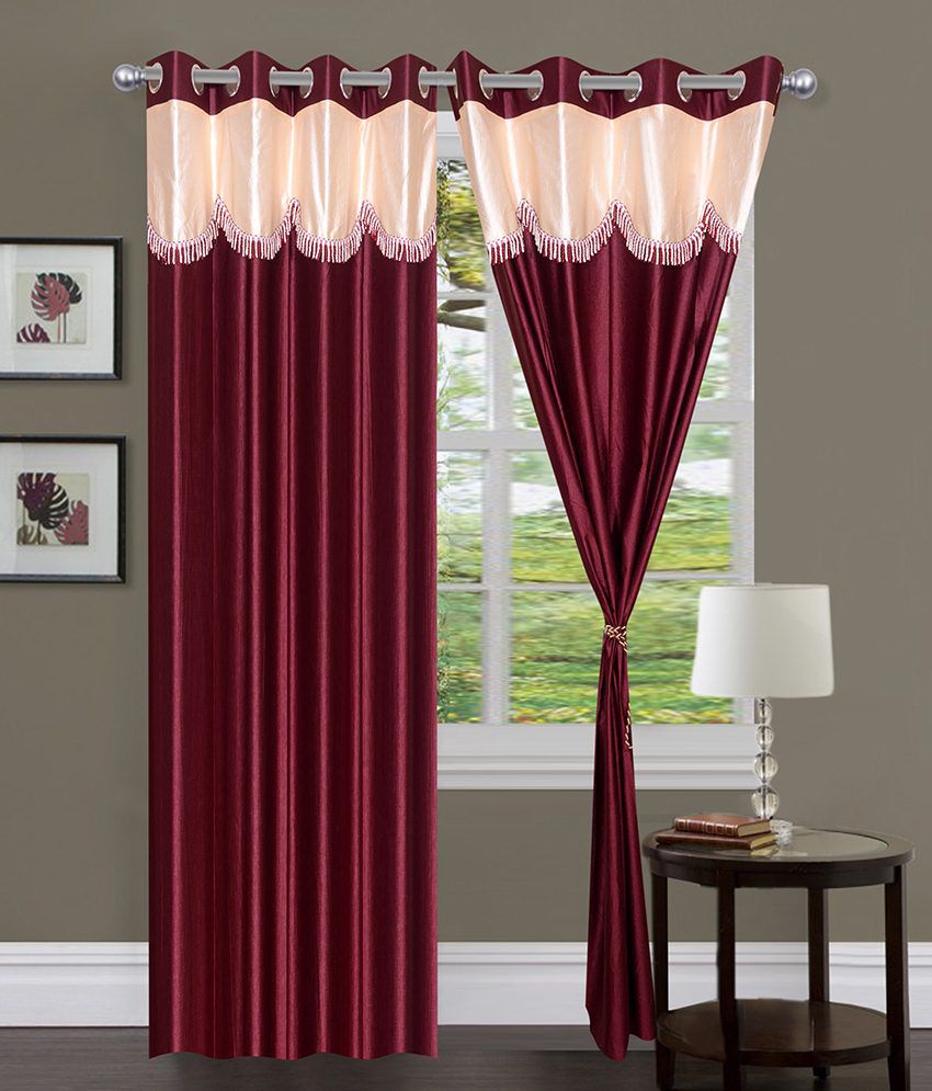     			Panipat Textile Hub Solid Semi-Transparent Eyelet Window Curtain 7 ft Pack of 2 -Red
