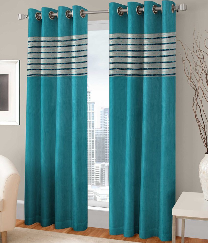 Trendz Home Furnishing Blue Printed Polyester Door Curtain (4 x 7