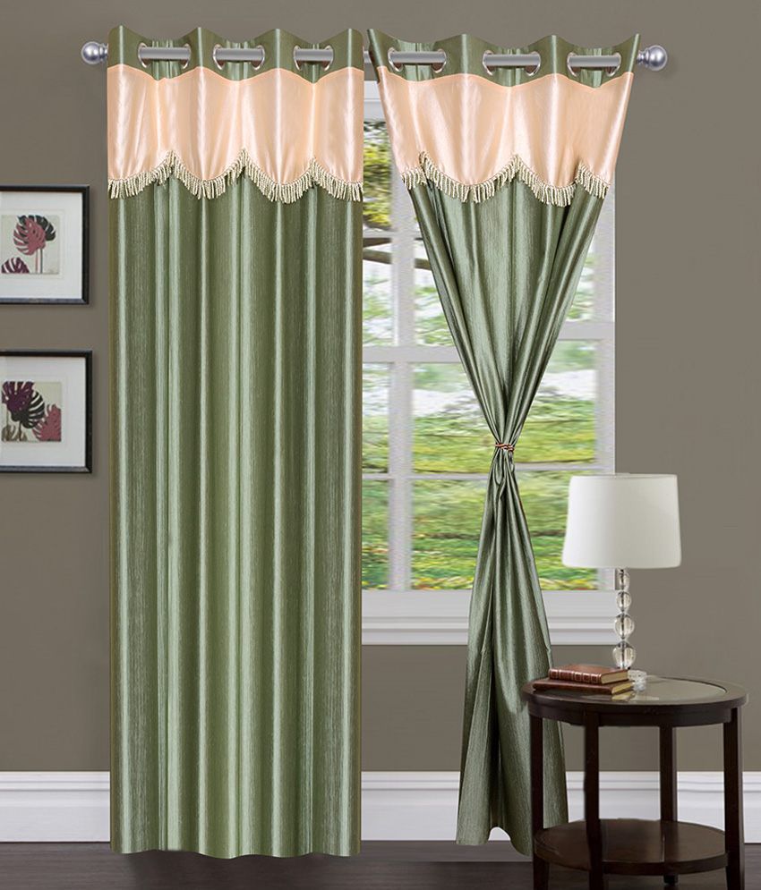     			Panipat Textile Hub Solid Semi-Transparent Eyelet Window Curtain 7 ft Pack of 4 -Green