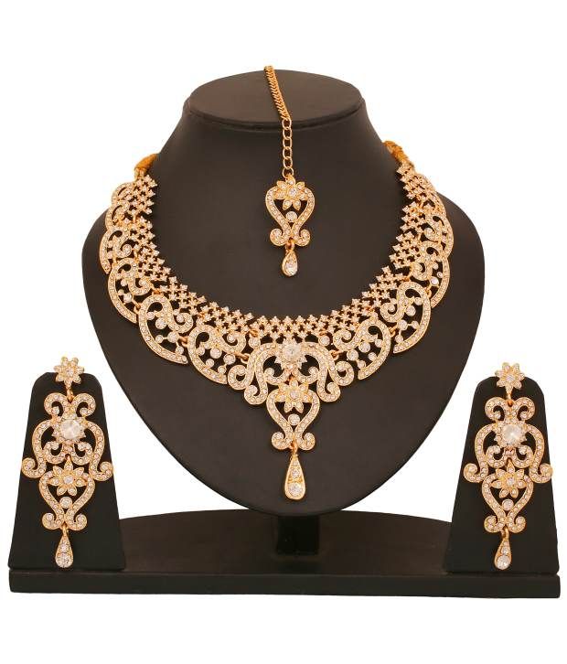 Touchstone AD Opulence Necklace Set With Maang Tika: Buy Touchstone AD 