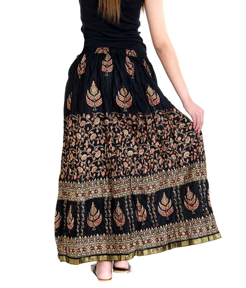 Buy Ooltah Chashma Black Cotton Broomstick Skirt Online at Best Prices ...