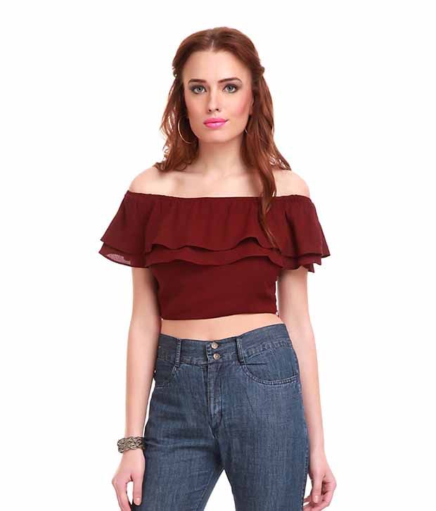 SASSAFRAS Maroon Frill Crop Top - Buy SASSAFRAS Maroon Frill Crop Top Online at Best Prices in 