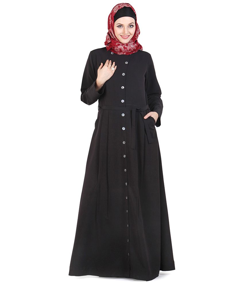 Momin Libas Black Ploycrepe Stitched Burqas-Abaya without 