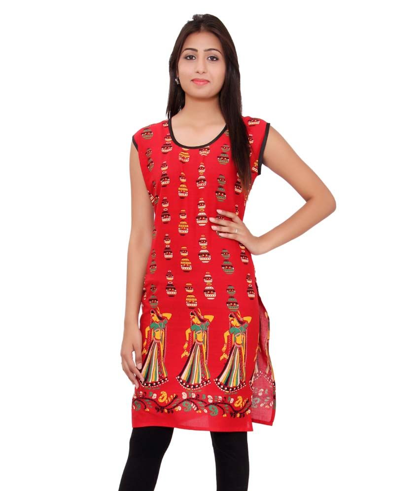 Kurti Studio Red Cotton Unstitched Kurti Buy Kurti Studio Red Cotton