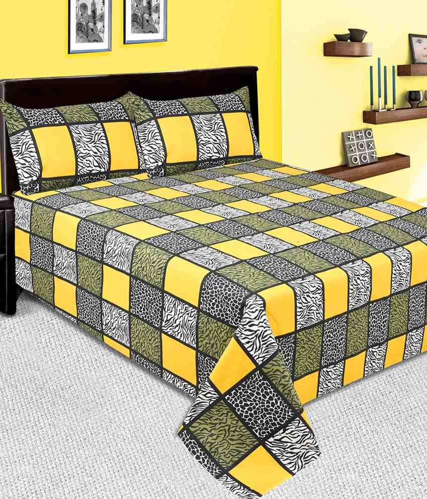 Cotton Bed Sheet Multicolour Checks Cotton Double Bedsheet with 2
