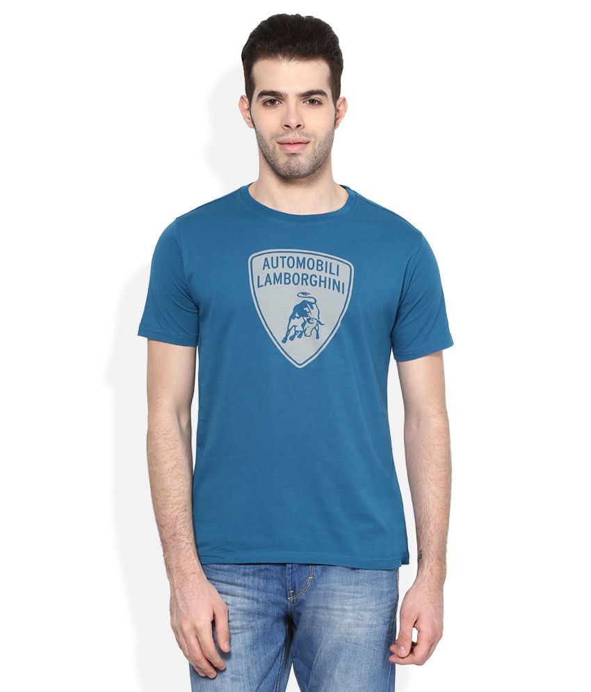 Download AUTOMOBILI LAMBORGHINI Blue Printed Regular Fit T-Shirt ...