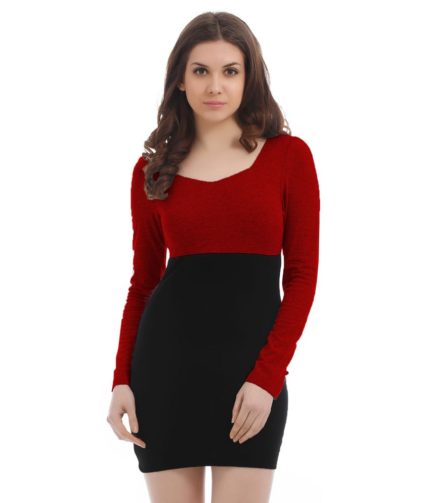 Texco Maroon Cotton Bodycon Dresses