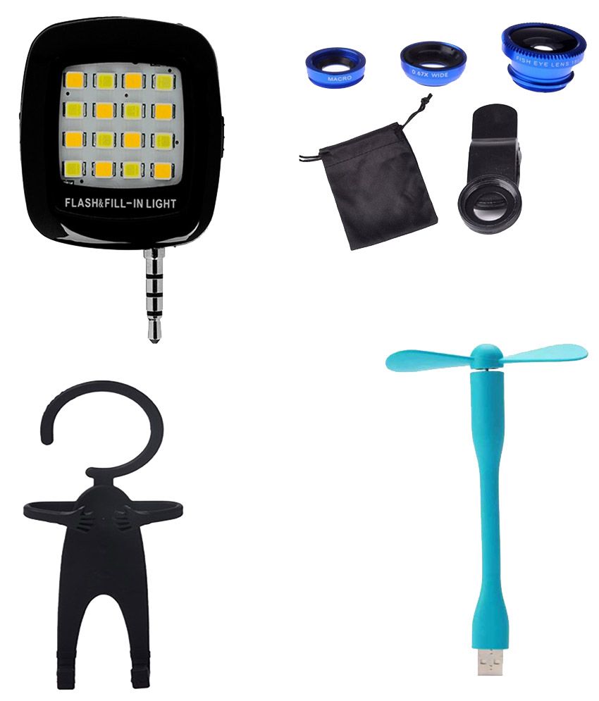 Bigkik Combo of Usb Fan, Flash Light, Phone Camera Lens and Flexible