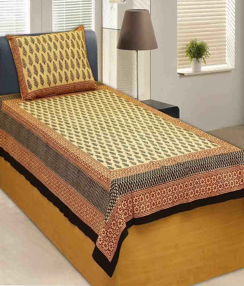 Sleepwell Multicolour Floral Cotton Single Bedsheet With One Pillow 