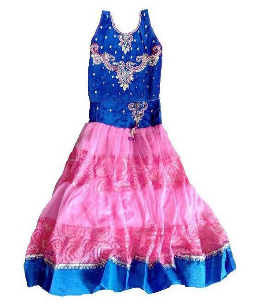 pink and blue combination long frocks