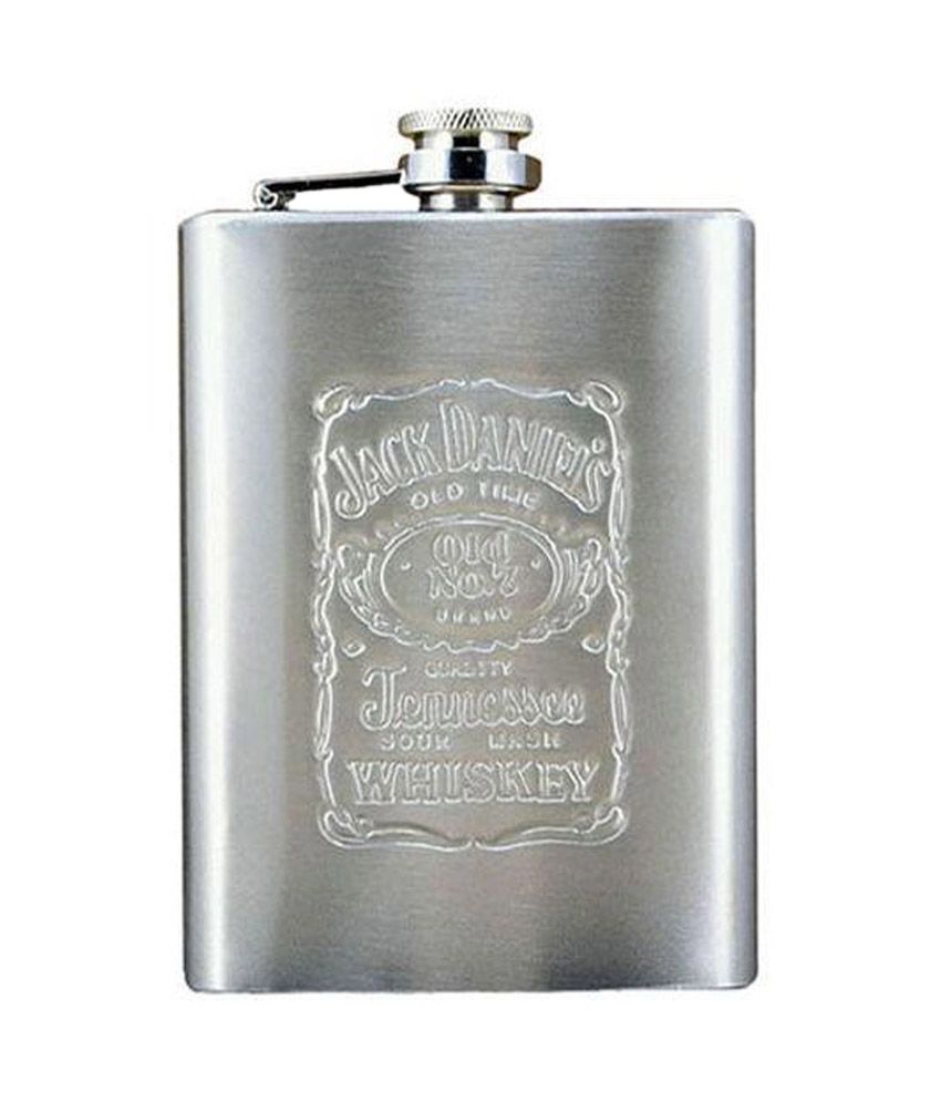 Highlight Jack Daniels Stainless Steel Hip Flask with Two Peg Measure ...