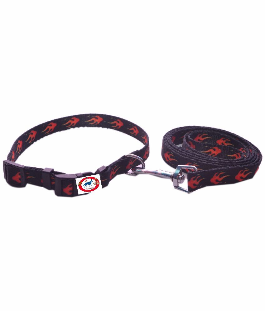     			Pet Club51 High Quality Printed Collar And Leash - Black