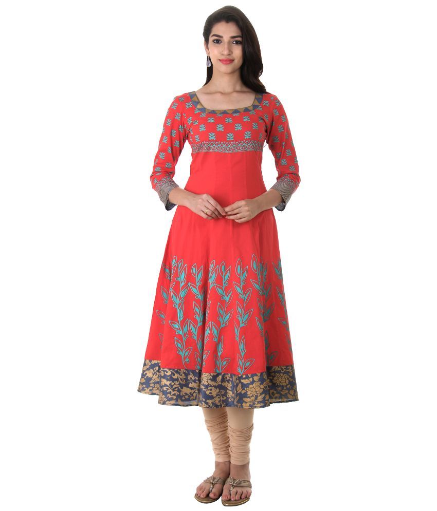 Estyle Red Cotton Anarkali Kurti - Buy Estyle Red Cotton Anarkali Kurti ...