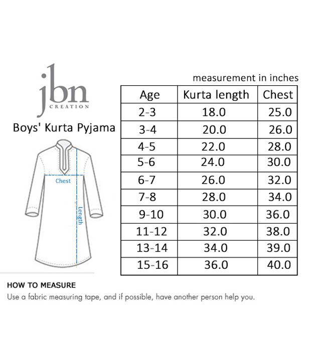 Kurta Pajama Measurement Chart