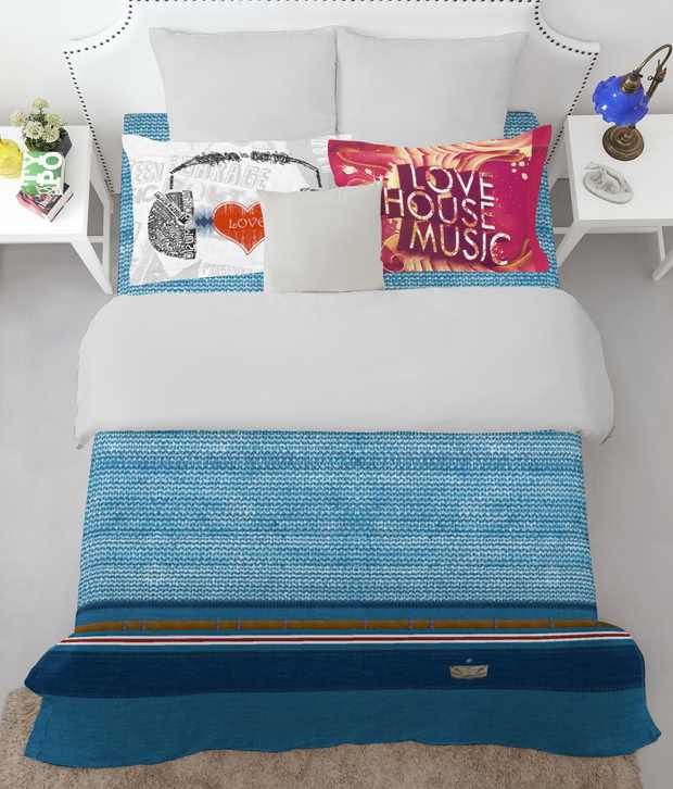 Spaces Blue Cotton Double Bed Sheet with 2 Pillow Covers - Buy Spaces