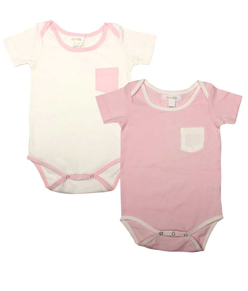 Apricot Kids White and Pink Onesies with Pocket Set of 2 Buy Apricot Kids White and Pink