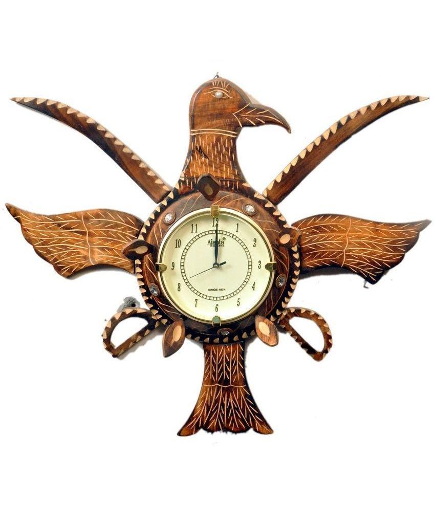 Desi Karigar Brown Wooden Handicraft Wall Clock Buy Desi Karigar Brown