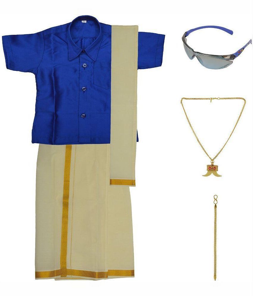     			Preethi Dresses Golden and Beige Silk Dhoti Kurta Set