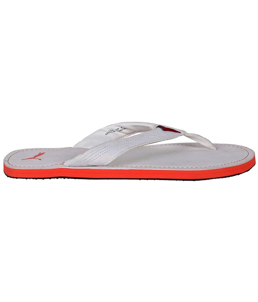 white puma flip flops