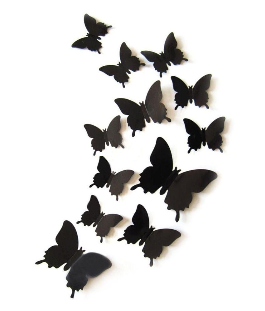 ADMI Removable 12 Pcs 3D Butterfly Wall Sticker Magnet Art Design Decorative Butterfly Stickers - Black
