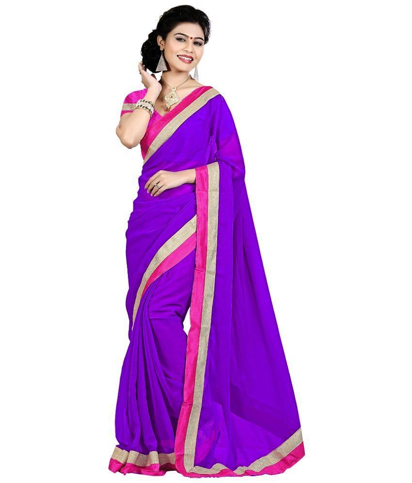 Party Wear Dresses Purple Chiffon Saree - Buy Party Wear Dresses Purple ...