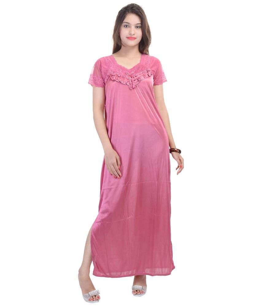 Buy Rajasthani Sarees Pink Satin Nighty & Night Gowns Online at Best ...