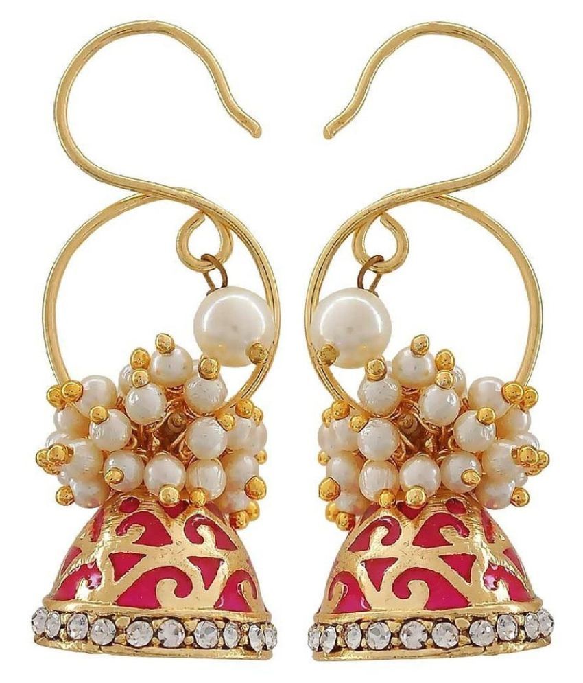     			the jewelbox Brass Gold Plating Pearls Studded Multi Coloured Earrings