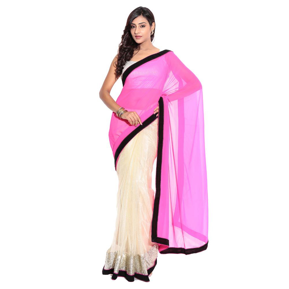     			Bhuwal Fashion Pink Chiffon Saree