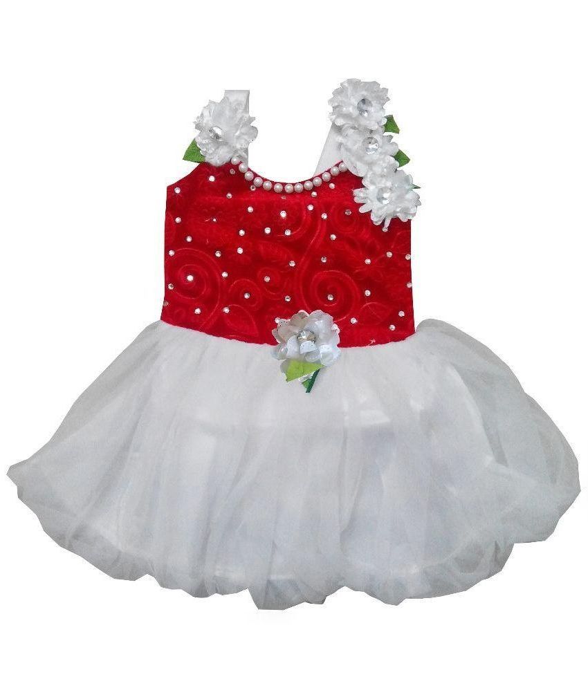 white frock with red flowers