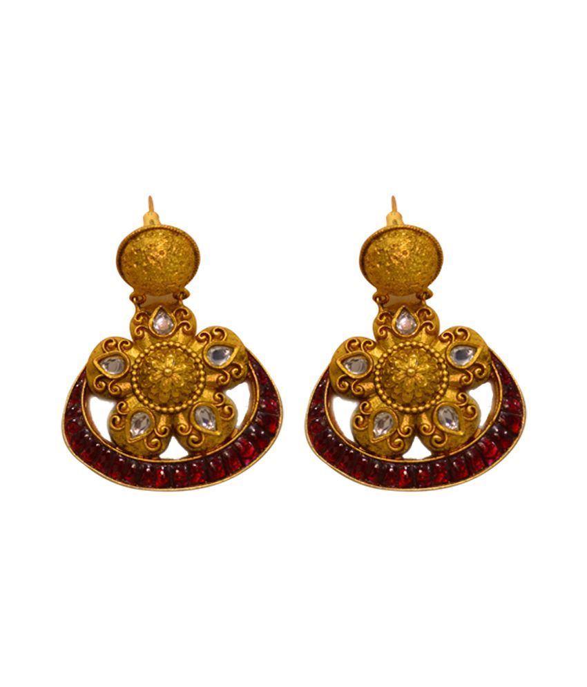 Meet Creation Brass Gold Plating Stones Studded Multi Coloured Earrings