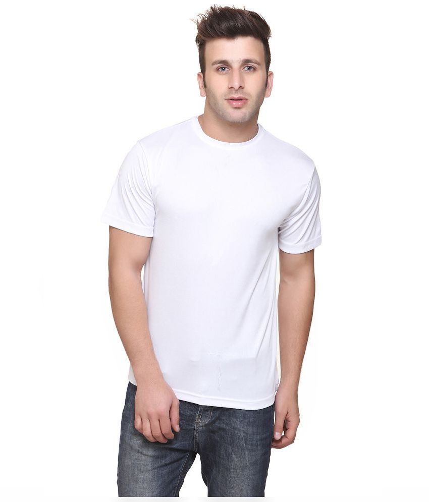     			Funky Guys Polyester Slim Fit Solid Half Sleeves Men's Round T-Shirt - White ( Pack of 1 )