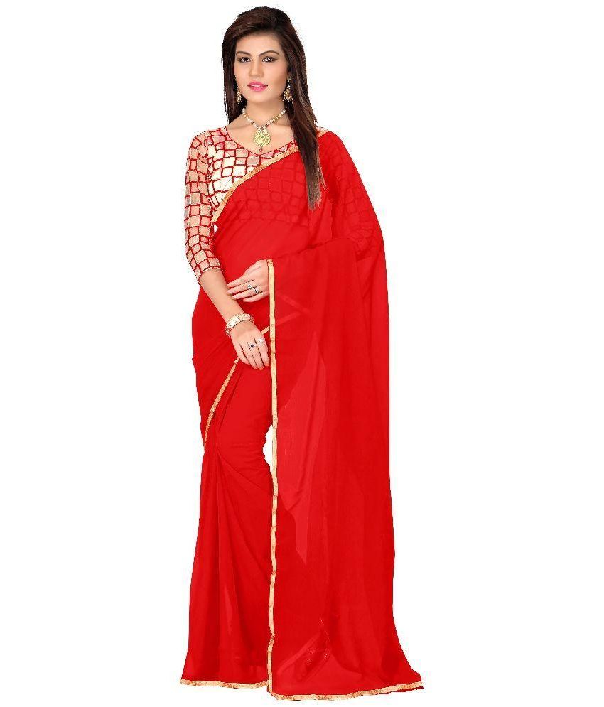 Poonam Saree Red Chiffon Saree - Buy Poonam Saree Red Chiffon Saree ...